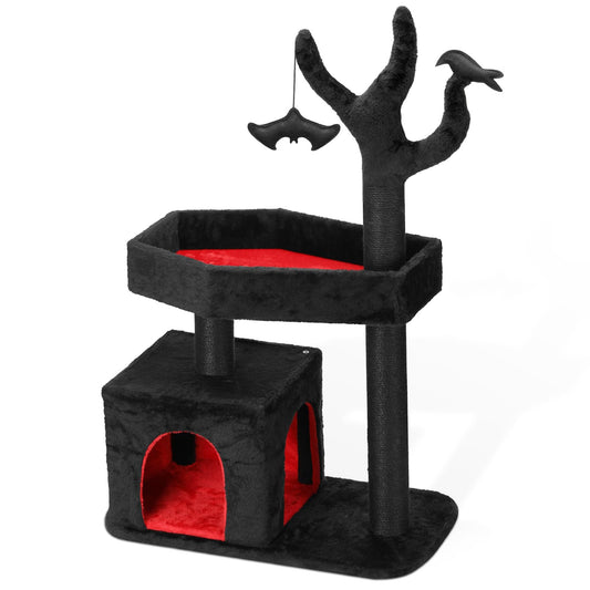Petsinurarea 47.2" Heavy Duty Gothic Cat Tree Large Cat Tower Cat Tree for Indoor Cats Spacious Cat Condo Coffin for Large Cats Scratching Posts Hanging Ball Pet Activities Platform Cat Furniture