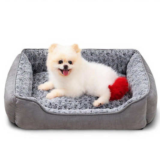 Trelsanopaws Small Dog Sofa Bed - Soft Plush Calming Bed with Non-Slip Bottom (60 x 45 cm, Grey)