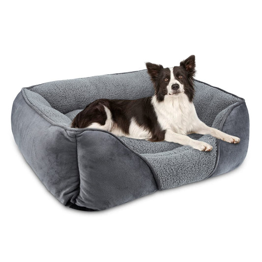 Trelsanopaws Large Dog Bed - Washable Orthopedic Pet Bed with Anti-Slip Bottom (76 x 61 x 23 cm, Grey)