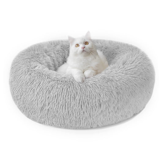 Trelsanopaws Calming Donut Bed - Fluffy Plush Pet Bed for Dogs & Cats, Anti-Anxiety with Non-Slip Bottom, Washable (M-50 cm, Grey)