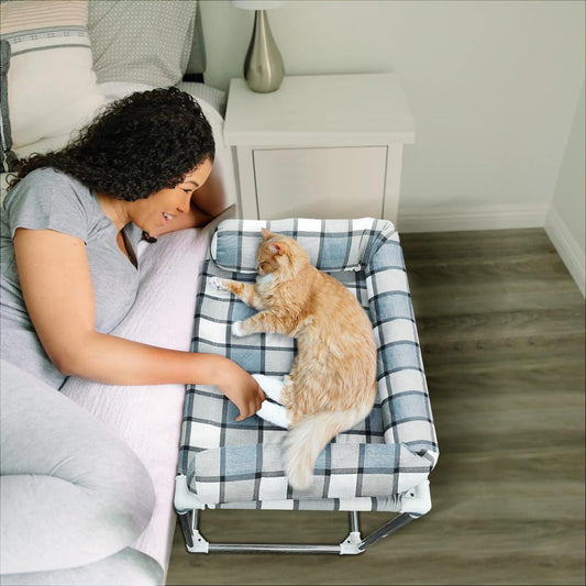 Trelsanopaws Bedside Cosleeper Dog Bed with Pillow Extension - Raised Pet Bed with Window Perch