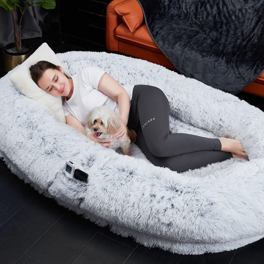 Trelsanopaws Faux Fur Human Pet Bed - Orthopedic Fluffy Beanbag for Adults & Kids (173 x 96 x 30 cm)