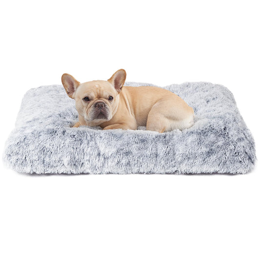 Trelsanopaws Medium Calming Dog Bed - Fluffy Anti-Anxiety Cushion with Anti-Slip Bottom (75 x 50 x 7.5 cm, Grey)