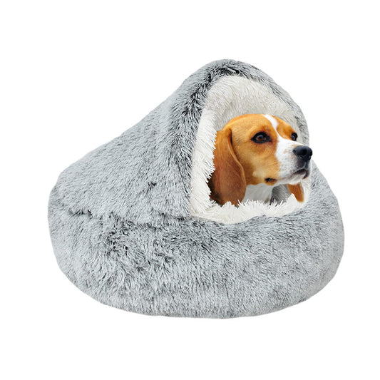 Trelsanopaws Calming Dog Bed - Fluffy Plush Anti-Anxiety Bed for Small & Medium Dogs (Under 10kg, Grey)