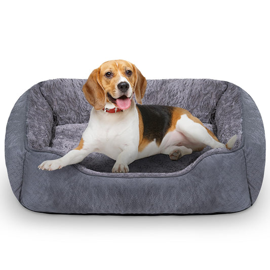 Trelsanopaws Medium Dog Bed - Super Soft Washable Pet Bed with Anti-Slip Bottom & Anti-Anxiety Feature (25 x 21 x 8 inch, Grey)