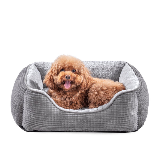 Trelsanopaws Medium Dog Bed - Orthopedic Calming Bed with Raised Edges & Non-Slip Bottom (63 x 53 x 21 cm, Grey)