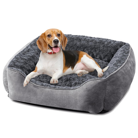 Trelsanopaws Medium Dog Bed - Washable Anti-Anxiety Plush Pet Bed with Non-Slip Bottom (Grey)