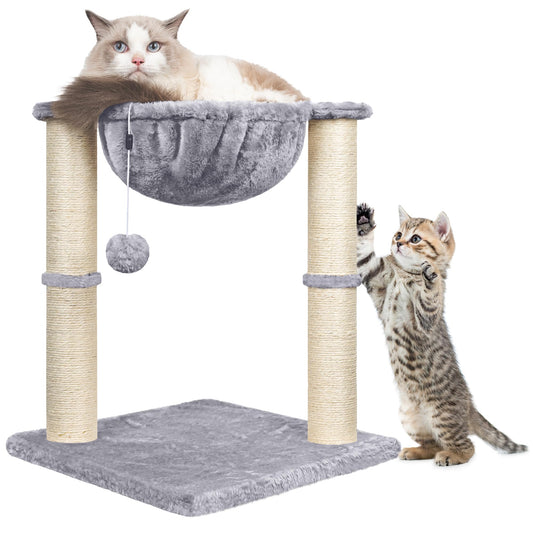 Trelsanopaws Cat Scratching Post - 50 cm Cat Tree with Hammock & Hanging Toy for Indoor Cats (Grey)