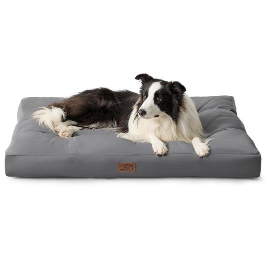 Trelsanopaws Large Washable Dog Bed - Flat Mattress with Oxford Fabric & Water-Resistant Pet Pillow (91 x 68 x 10 cm, Grey)