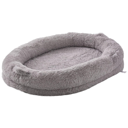 Trelsanopaws Human Dog Bed - Washable Velvet Cover with Orthopedic Foam & Storage Pocket (72" x 48" x 10", Light Grey)