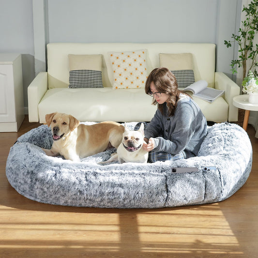 Trelsanopaws Human Dog Bed for Adults - Soft Memory Foam with Washable Cover & Side Pocket (180 x 115 x 45 cm)