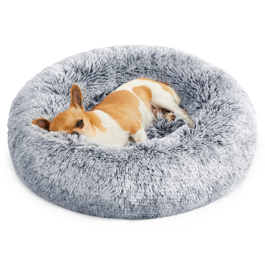 Trelsanopaws Fluffy Dog & Cat Bed - Washable Doughnut Cushion with Removable Padding (50 cm Diameter, Light Grey)