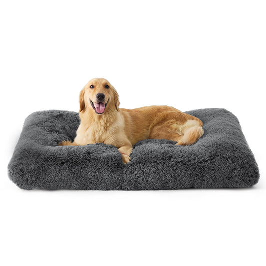 Trelsanopaws Extra Large Dog Crate Bed - Fluffy Washable Mattress with Anti-Slip Bottom (104 x 69 cm, Dark Grey)