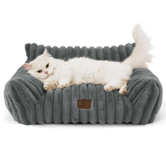 Trelsanopaws Washable Cat Sofa Bed - Large Indoor Bed with Removable Cover for Cats & Small Dogs (61 x 46 x 25 cm, Dark Grey)