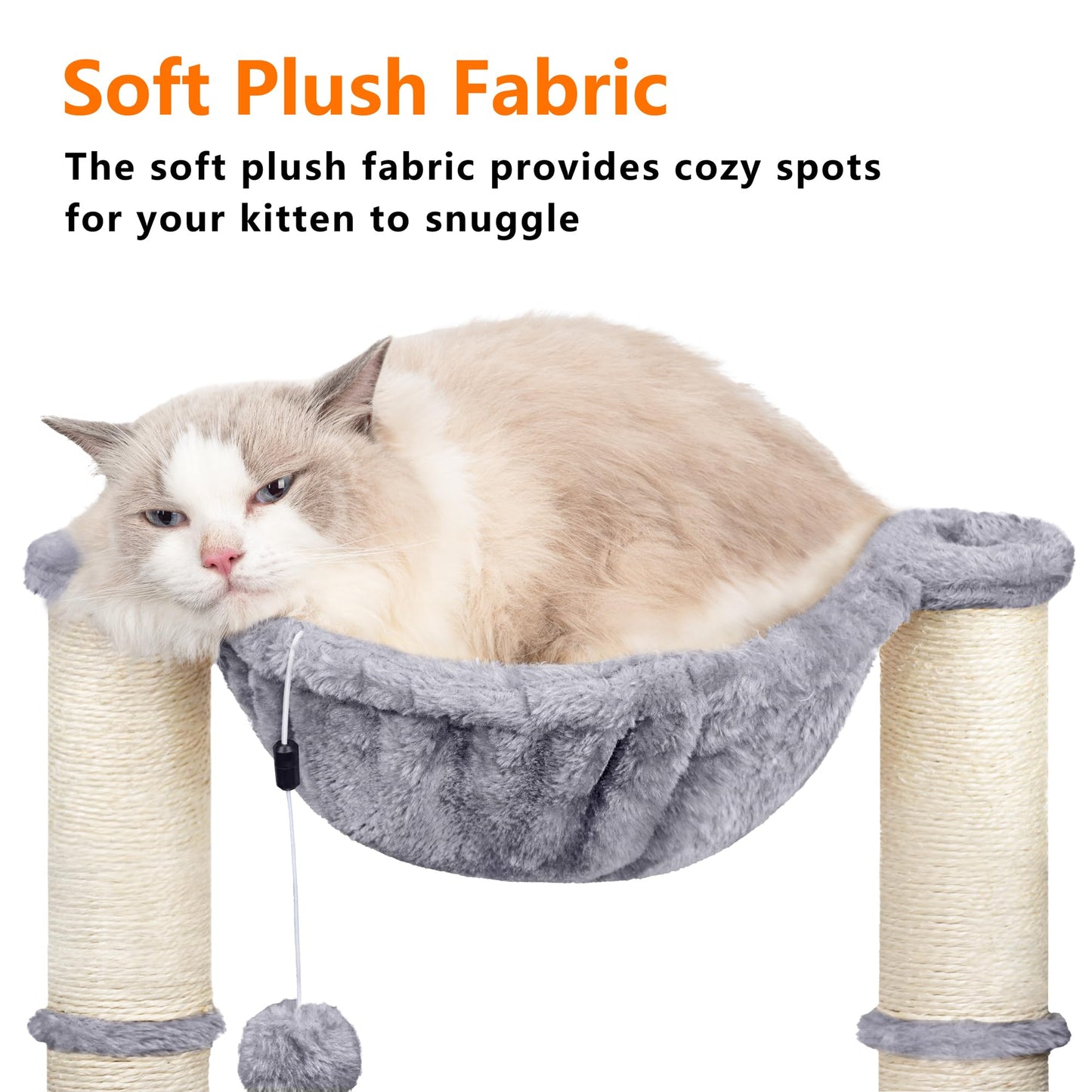 Trelsanopaws Cat Scratching Post - 50 cm Cat Tree with Hammock & Hanging Toy for Indoor Cats (Grey)