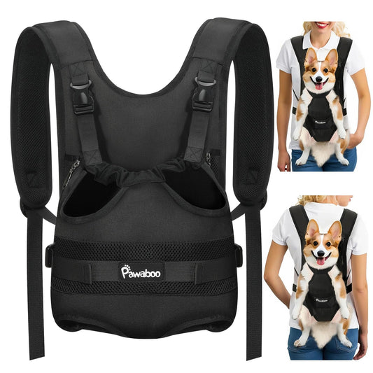 Pawaboo Pet Dog Front Carrier Backpacks, Legs Out Pet Carrier Backpack for Dogs, Adjustable Easy-fit Dog Chest Carriers for Small Medium Dogs Hands Free for Travel Hiking Cycling Camping, XL, Black