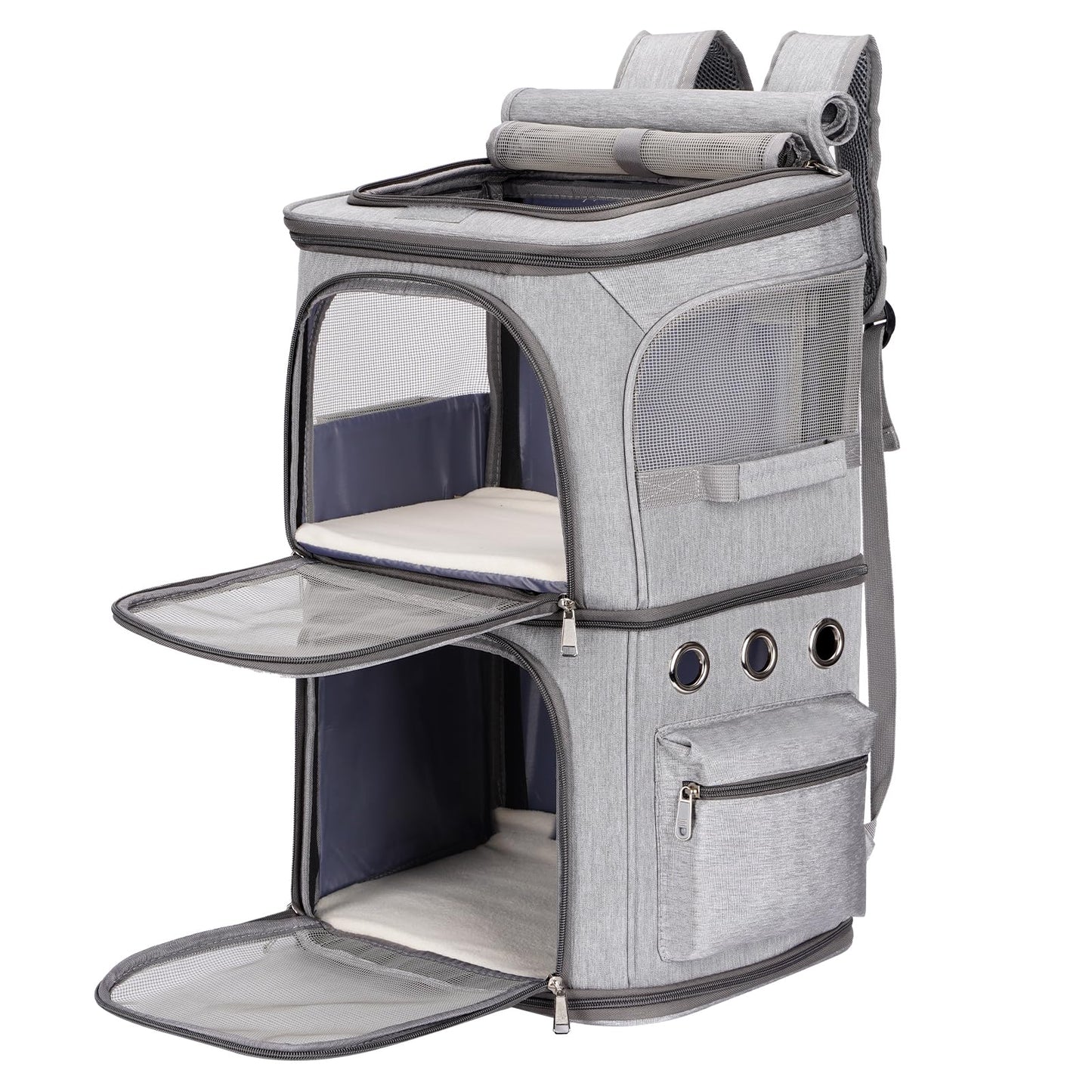 FASNATI Double-Compartment Pet Carrier Backpack, Cat Carrier Backpack for 2 Cats, Small Dogs, Perfect for Traveling/Hiking/Camping, Grey, XL