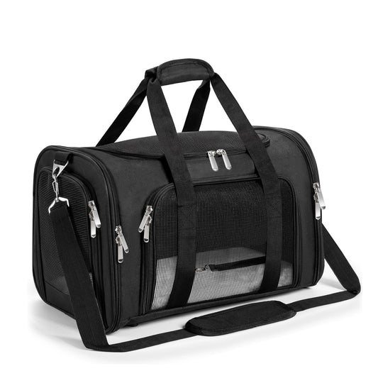 Soft Sided Cat/Pet/Dog Carrier Bag,Portable Foldable Pets Travel Carriers For Cats/Dogs With Shoulder Strap & Removable Mat,Durable Puppy Basket of 16 lbs Airline Approved - Black