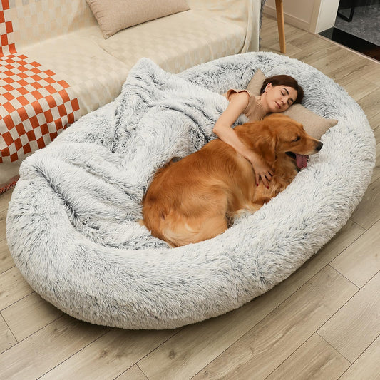 Trelsanopaws Giant Human Dog Bed - 3D Sponge Beanbag for Large Dogs (71" x 45" x 14", Gradient Grey)